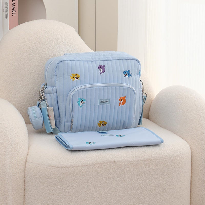 GOBABYMART Diaper Bag Backpack with Changing Pad - Travel Baby Bag, Insulated Bottle Pockets, Stroller Straps (Medium - Blue Sharks) - Image 5
