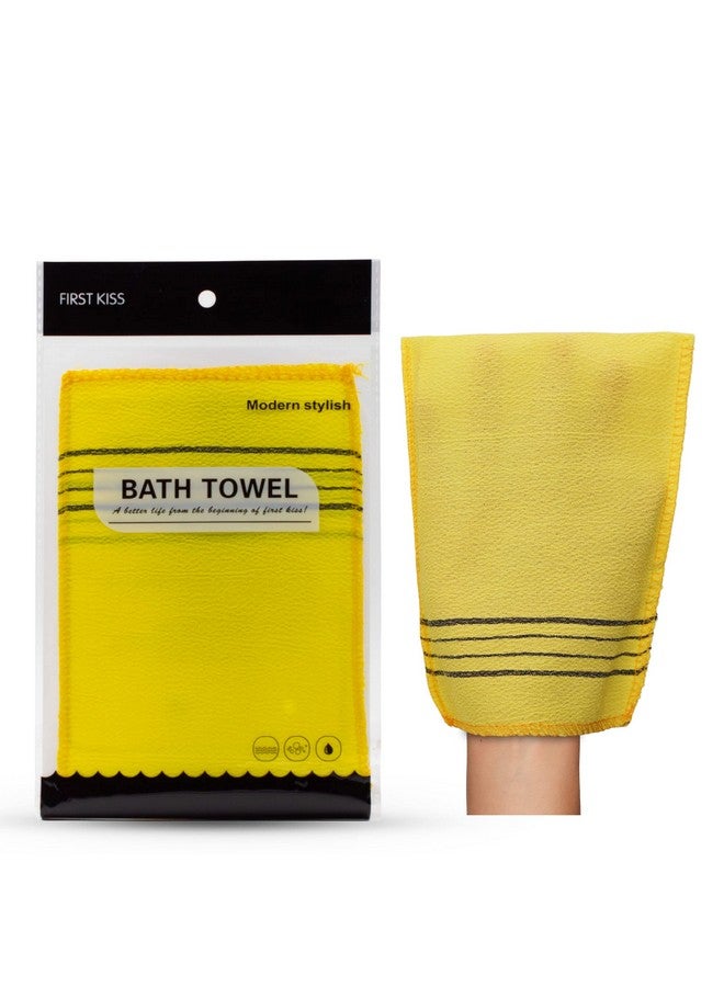 Magic Secret Korean Towel | Exfoliating Glove | Dead Skin Remover Glove | Bath Scrub | Bath Mitt | Body Exfoliating Glove | Italy Towel | Strawberry Skin Solution | De-Tan scrub | Hammam Exfoliating Glove | Yellow color | Original | Imported | Pack of 2 - Image 1