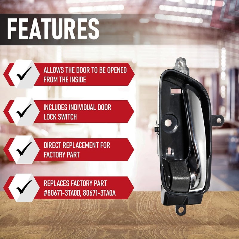 AA Ignition Interior Door Handle Driver Side, Front or Rear, Compatible with Nissan Altima 2013-2018, Murano 15-19, Armada 14-15, Pathfinder, Titan - Replaces 80671-3TA0A, 80671-3TA0D, 80671-3TA0B - Image 2