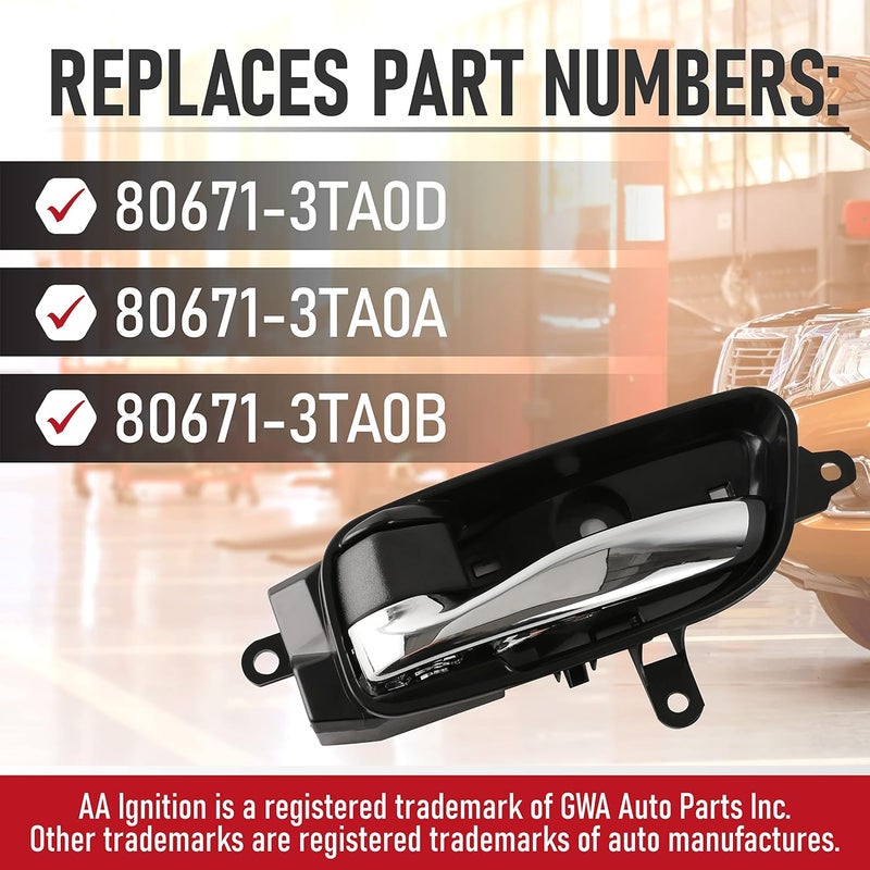 AA Ignition Interior Door Handle Driver Side, Front or Rear, Compatible with Nissan Altima 2013-2018, Murano 15-19, Armada 14-15, Pathfinder, Titan - Replaces 80671-3TA0A, 80671-3TA0D, 80671-3TA0B - Image 3