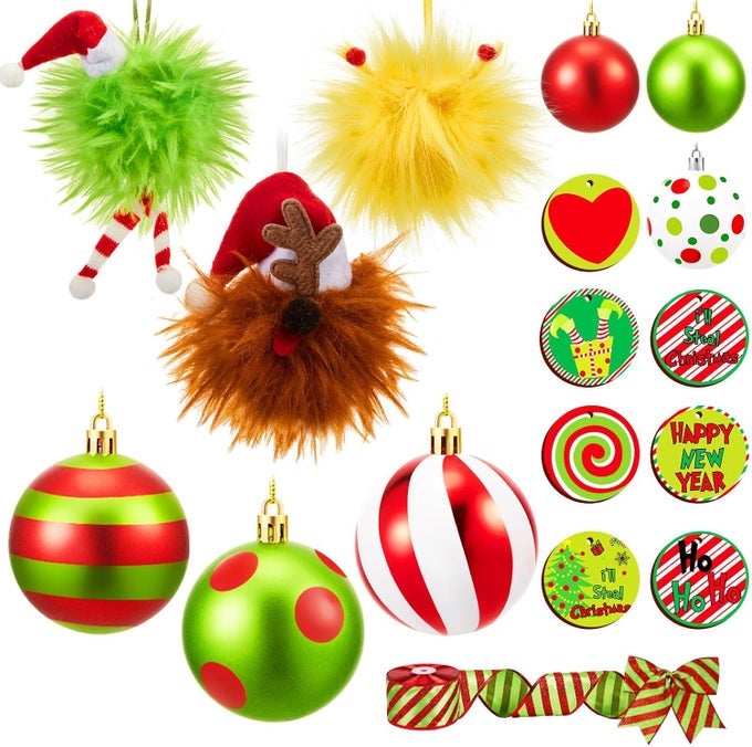 24 Pcs 236 Inch Grin has Ornaments Balls Bendable Christmas Tree Decorations Lime Green Whimsical Christmas Tree Ornaments Stole Grin has Decor