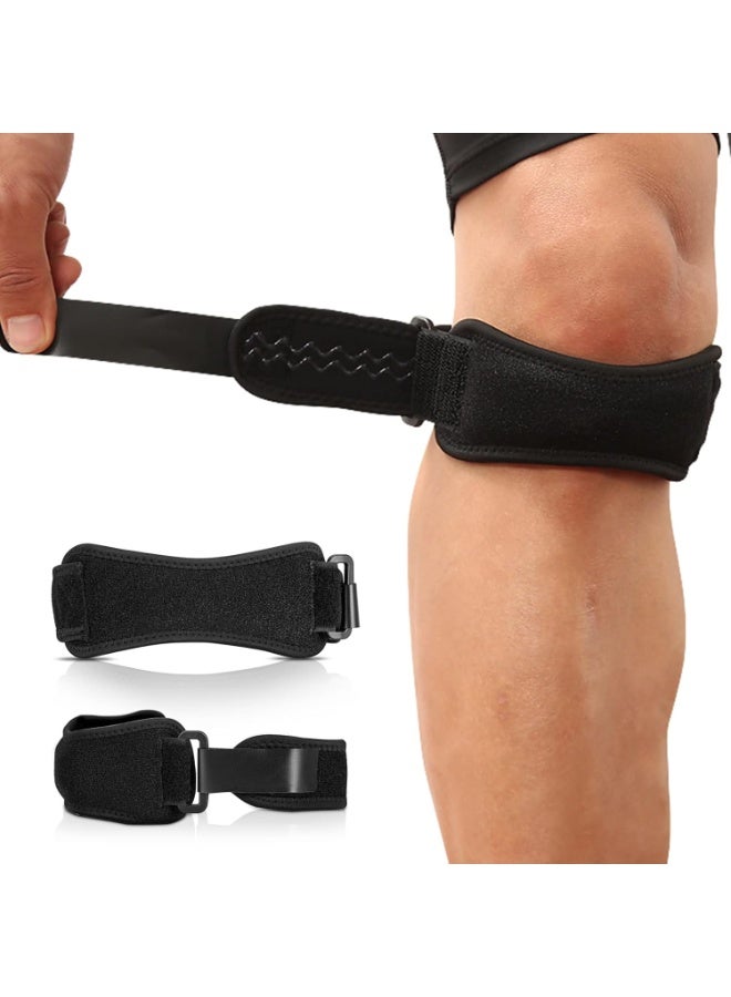 MJZ Patella Tendon Knee Strap, 2 Pack Knee Support Brace Knee Pain Relief and Patella Stabilizer Anti-slip Support Strap with Silicone Pad for Running, Hiking, Football, Volleyball, Tennis, Black - Image 1
