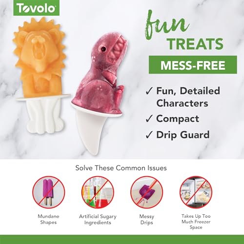 Tovolo Silicone Popsicle Molds with Sticks (Dino) - Ice Pop Molds with 4 Cavities for Homemade Flavored Ice Pops & Frozen Snacks - Popsicle Maker with Drip-Guards, Dishwasher Safe & BPA-Free - Image 4