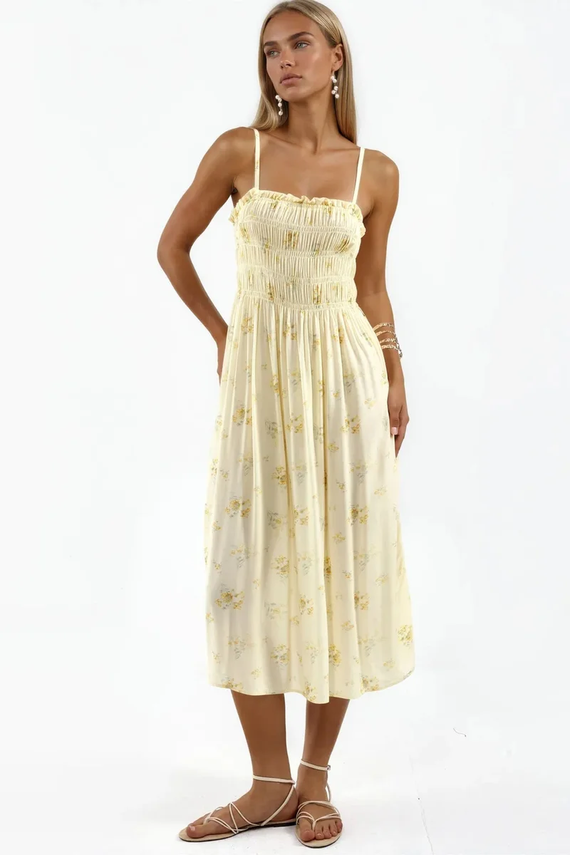 BUSEM Floral Cotton Poplin Midi Dress