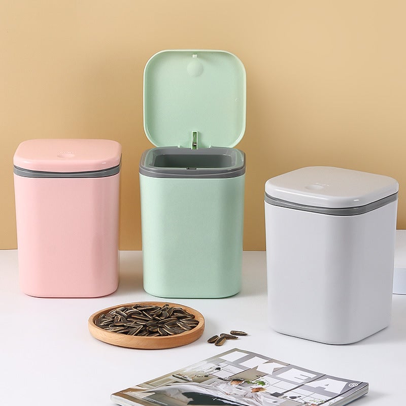 Ready Supply Pp Desktop Trash Can Office Storage Bucket with Lid Dormitory Bedroom Table Small Garbage Storage Bucket(White, 1 Pack) - Image 5