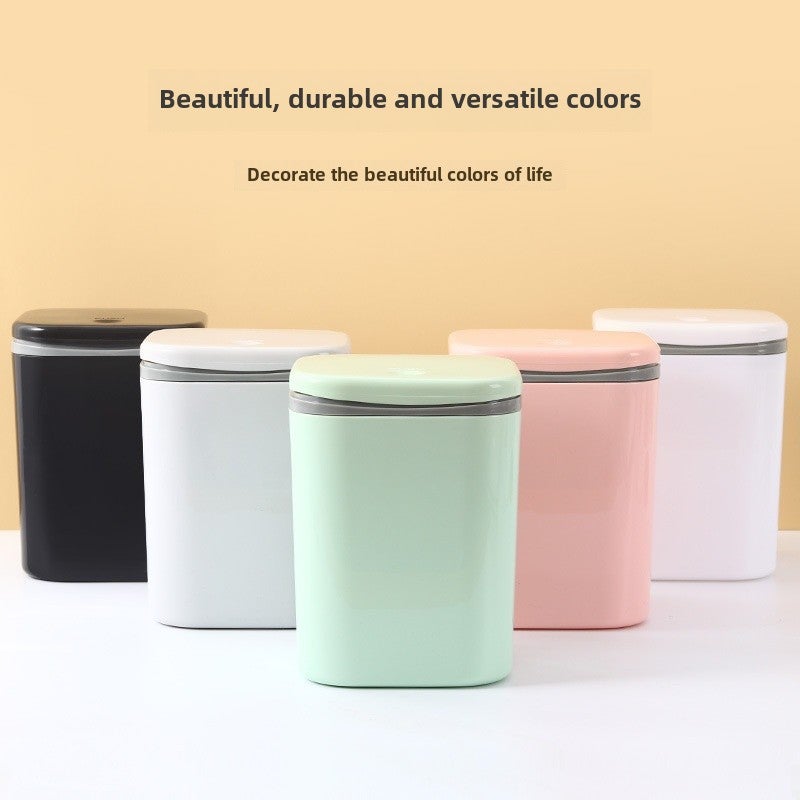 Ready Supply Pp Desktop Trash Can Office Storage Bucket with Lid Dormitory Bedroom Table Small Garbage Storage Bucket(White, 1 Pack) - Image 2