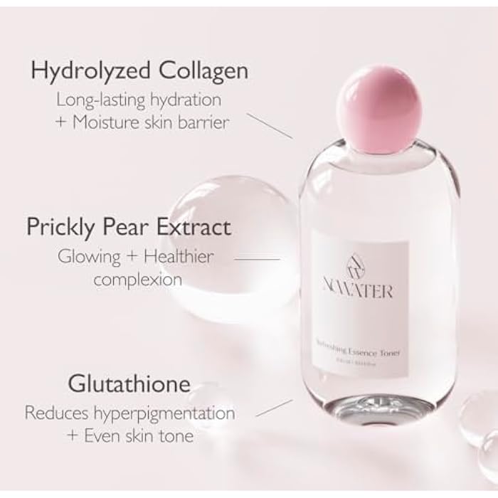 NOWATER Collagen Facial Toner – Collagen, Glutathione, Salmon Egg Extract – Boosts Elasticity, Hydration & Firming – Daily Wrinkle Care Face Toner, Korean Skincare (10.14 fl oz) - Image 5