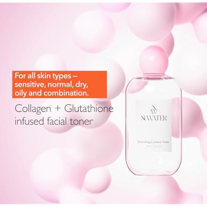 NOWATER Collagen Facial Toner – Collagen, Glutathione, Salmon Egg Extract – Boosts Elasticity, Hydration & Firming – Daily Wrinkle Care Face Toner, Korean Skincare (10.14 fl oz) - Image 2