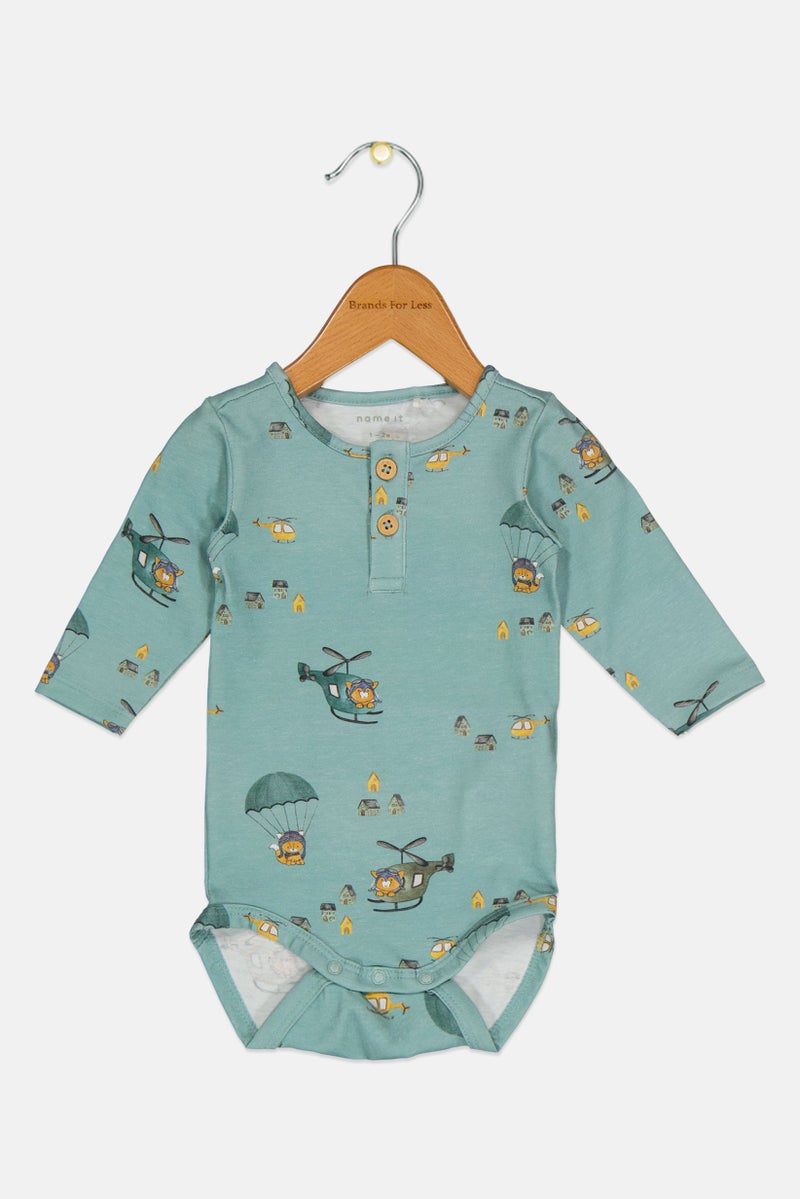 NAME IT Toddlers Boy Long Sleeve Allover Print Bodysuit, Multicolor - Image 1