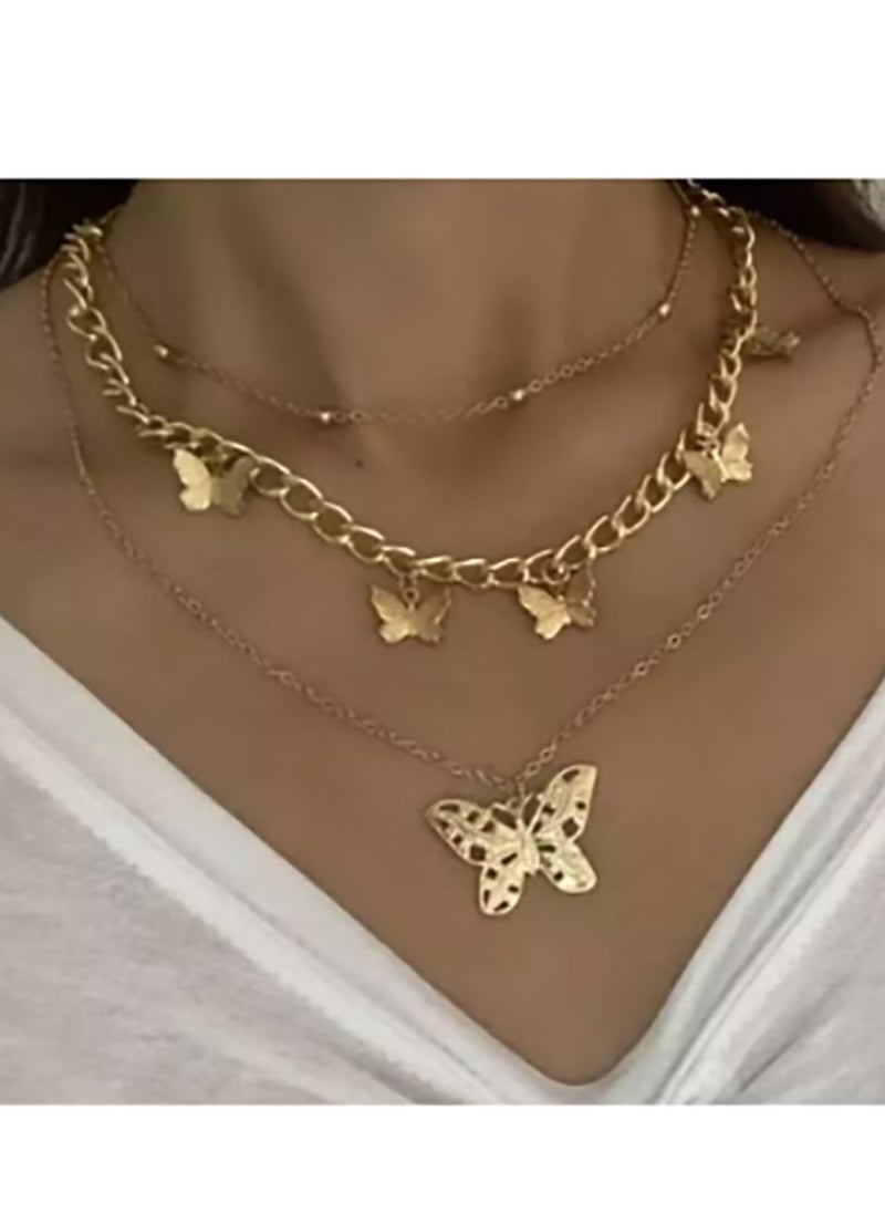 Generic Golden butterfly multi-layered necklace women's vintage clavicle chain pendant necklace  - Image 1