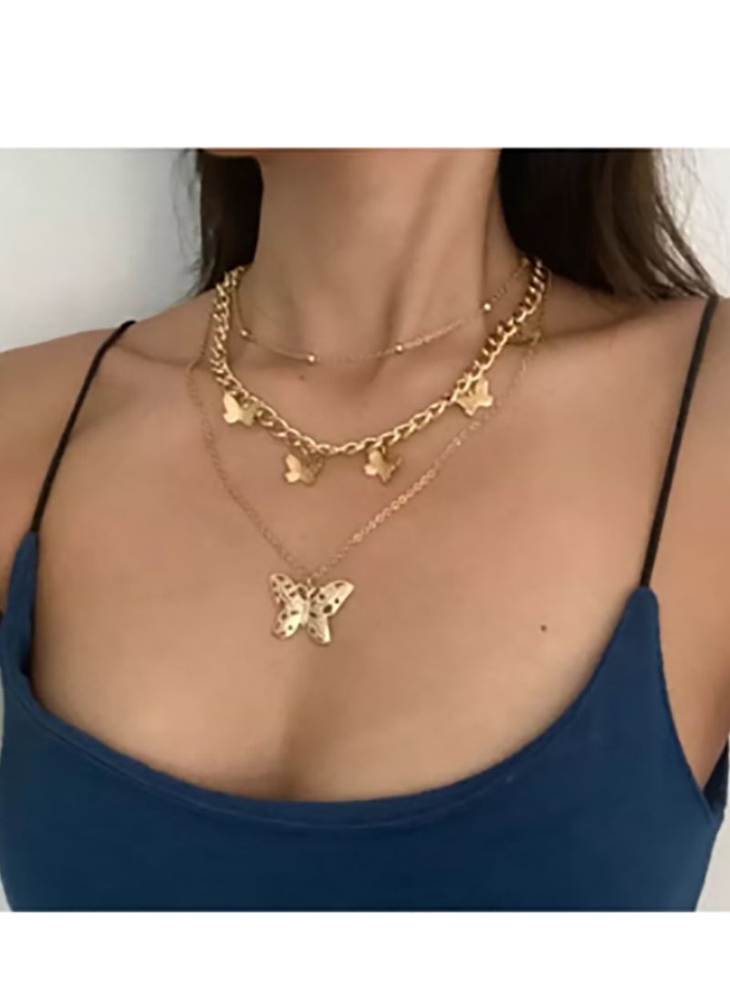 Generic Golden butterfly multi-layered necklace women's vintage clavicle chain pendant necklace  - Image 2