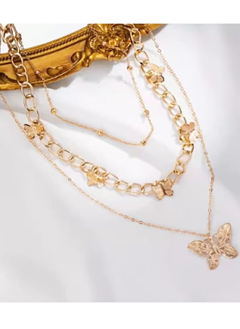 Generic Golden butterfly multi-layered necklace women's vintage clavicle chain pendant necklace  - Image 3