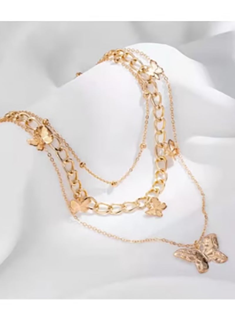 Generic Golden butterfly multi-layered necklace women's vintage clavicle chain pendant necklace  - Image 4