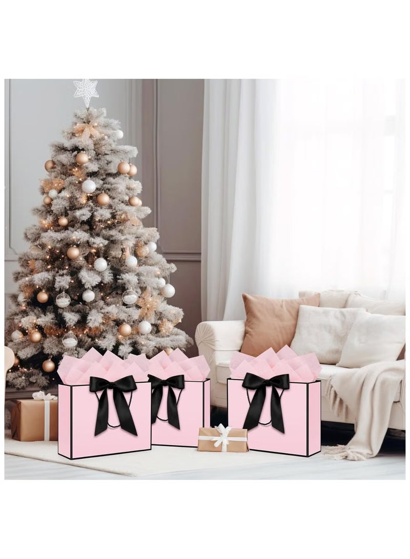JUE-FISH 2PCS Pink Large Gift Bags, Paper Bags with Ribbon, Greeting Cards and Tissue Paper, Portable Party Bags with Handles, Birthday Gift Bags, Present Bags for Wedding Party, Party Supplies（32*25*11cm） - Image 4