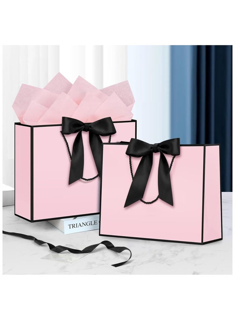JUE-FISH 2PCS Pink Large Gift Bags, Paper Bags with Ribbon, Greeting Cards and Tissue Paper, Portable Party Bags with Handles, Birthday Gift Bags, Present Bags for Wedding Party, Party Supplies（32*25*11cm） - Image 2
