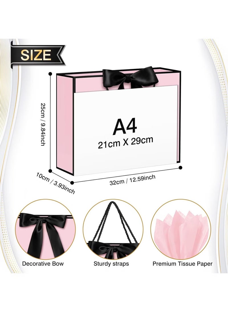 JUE-FISH 2PCS Pink Large Gift Bags, Paper Bags with Ribbon, Greeting Cards and Tissue Paper, Portable Party Bags with Handles, Birthday Gift Bags, Present Bags for Wedding Party, Party Supplies（32*25*11cm） - Image 5