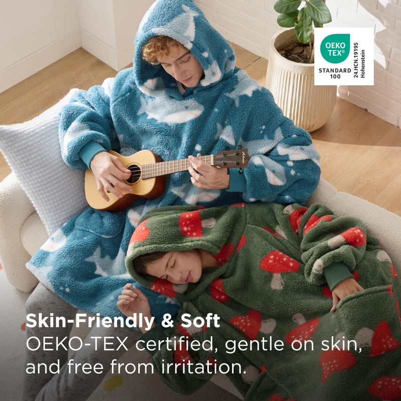 Bedsure Wearable Blanket for Women, Shark Blanket Hoodie Gift, Birthday Gifts for Girlfriend, Wife, Men, Oversized, Shaggy Sherpa Cozy Warm Hooded Sweatshirt With Sleeves, Blue - Image 3