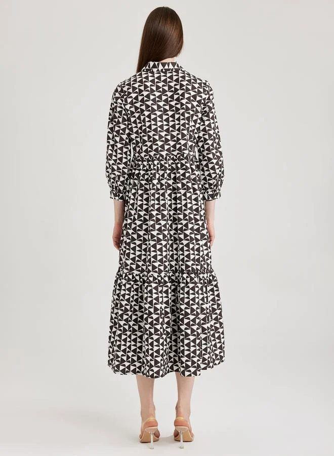 DeFacto DeFacto Geometric Print Poplin Shirt Midi Dress