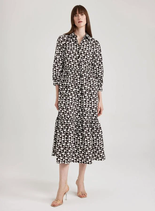 DeFacto DeFacto Geometric Print Poplin Shirt Midi Dress