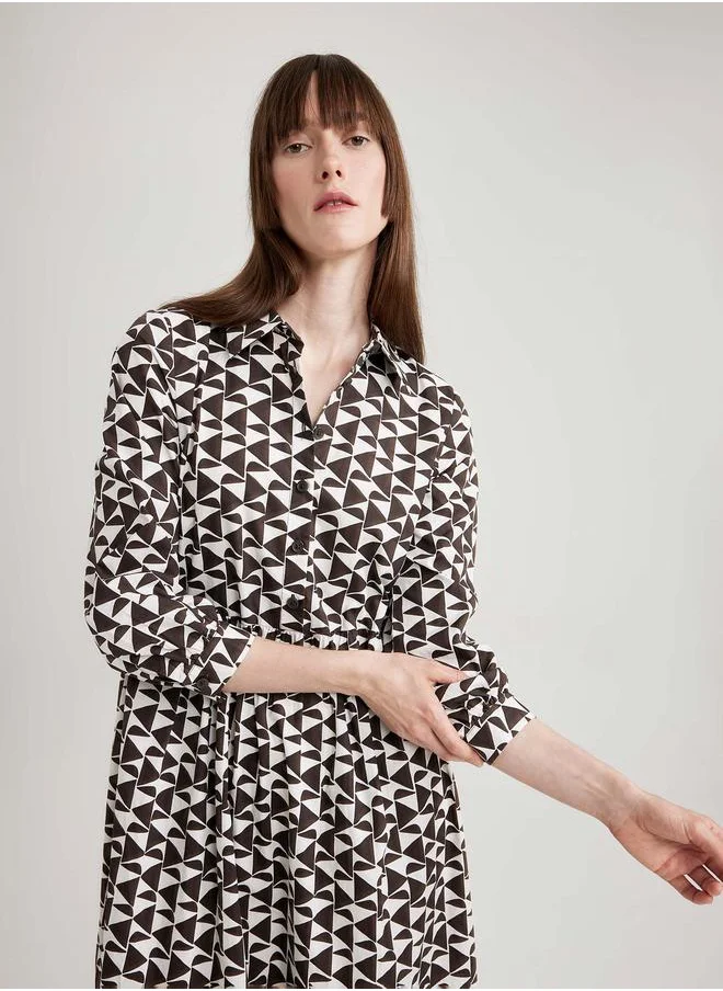 DeFacto Geometric Print Poplin Shirt Midi Dress