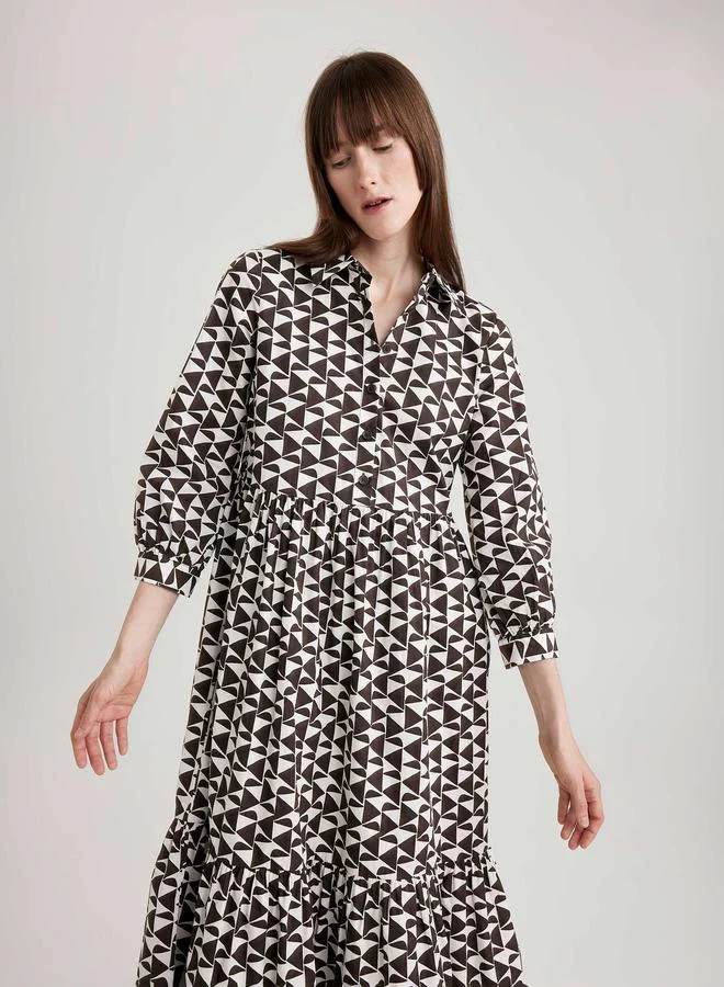 DeFacto DeFacto Geometric Print Poplin Shirt Midi Dress
