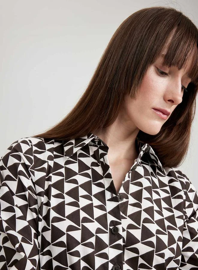 DeFacto DeFacto Geometric Print Poplin Shirt Midi Dress