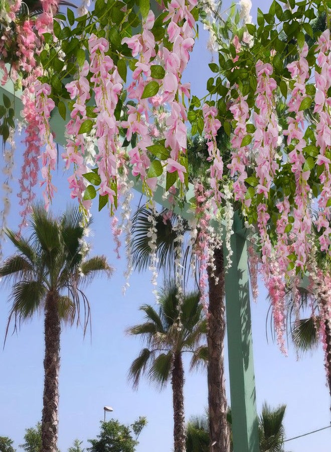 GhuaH 2 Pcs Wisteria Garland Artificial Flowers Wisteria Hanging Flowers Garland Pink 12 Ft Fake Silk Hanging Flower Vines Greenery for Wedding Arch Party Baby Shower Outdoor Indoor Ceremony - Image 5