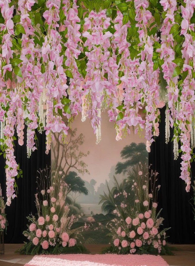 GhuaH 2 Pcs Wisteria Garland Artificial Flowers Wisteria Hanging Flowers Garland Pink 12 Ft Fake Silk Hanging Flower Vines Greenery for Wedding Arch Party Baby Shower Outdoor Indoor Ceremony - Image 4