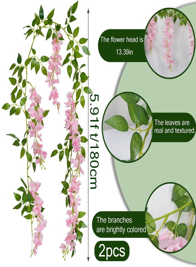 GhuaH 2 Pcs Wisteria Garland Artificial Flowers Wisteria Hanging Flowers Garland Pink 12 Ft Fake Silk Hanging Flower Vines Greenery for Wedding Arch Party Baby Shower Outdoor Indoor Ceremony - Image 2