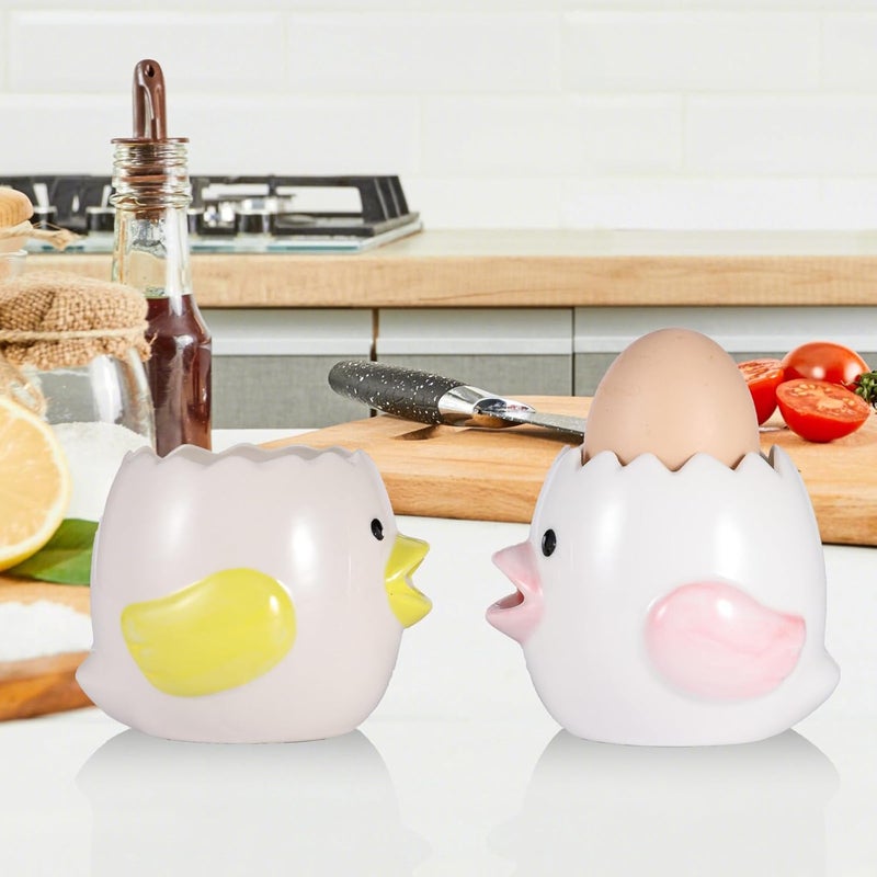 Edgnb 2 Pack Cute Egg Separator, Ceramics Vomiting Chicken Egg Yolk Egg White Separator, Little Chick Small Egg Filter Splitter,Dishwasher Safe (Yellow & Pink) - Image 3