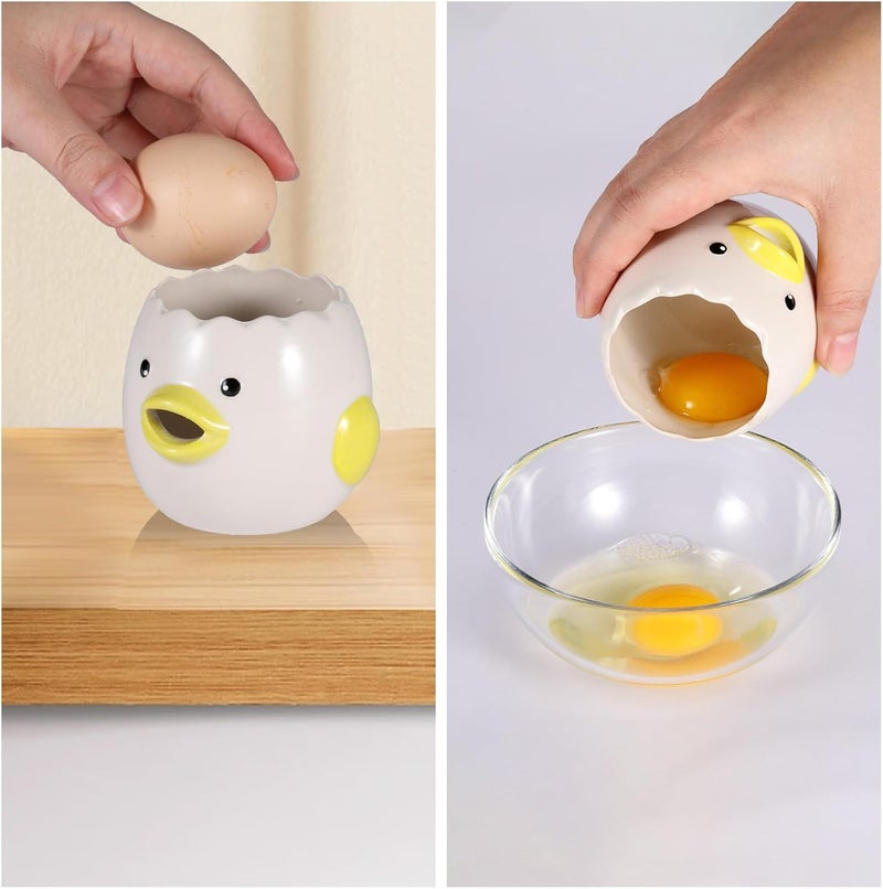 Edgnb 2 Pack Cute Egg Separator, Ceramics Vomiting Chicken Egg Yolk Egg White Separator, Little Chick Small Egg Filter Splitter,Dishwasher Safe (Yellow & Pink) - Image 5