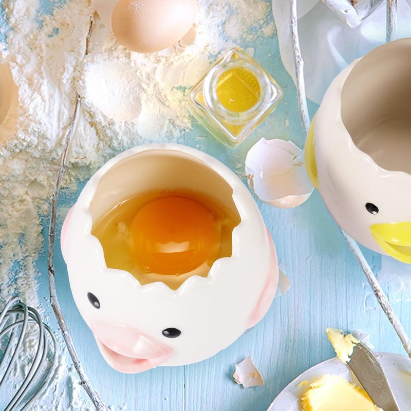 Edgnb 2 Pack Cute Egg Separator, Ceramics Vomiting Chicken Egg Yolk Egg White Separator, Little Chick Small Egg Filter Splitter,Dishwasher Safe (Yellow & Pink) - Image 4