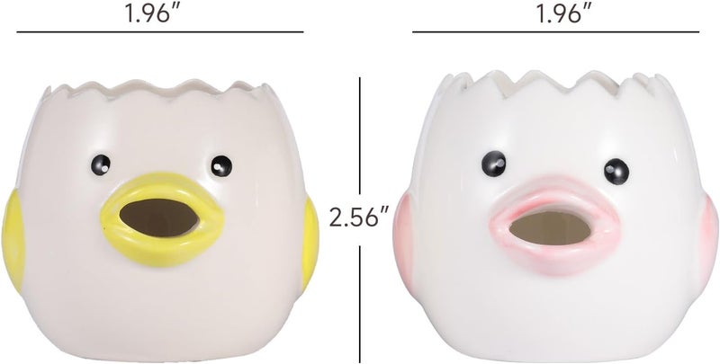 Edgnb 2 Pack Cute Egg Separator, Ceramics Vomiting Chicken Egg Yolk Egg White Separator, Little Chick Small Egg Filter Splitter,Dishwasher Safe (Yellow & Pink) - Image 2