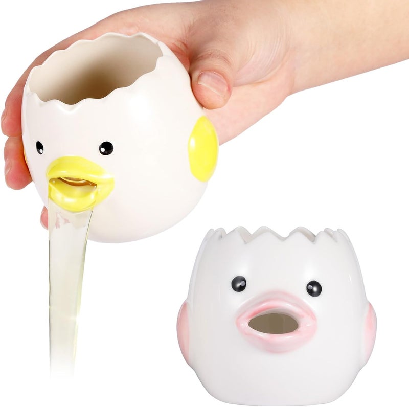 Edgnb 2 Pack Cute Egg Separator, Ceramics Vomiting Chicken Egg Yolk Egg White Separator, Little Chick Small Egg Filter Splitter,Dishwasher Safe (Yellow & Pink) - Image 1