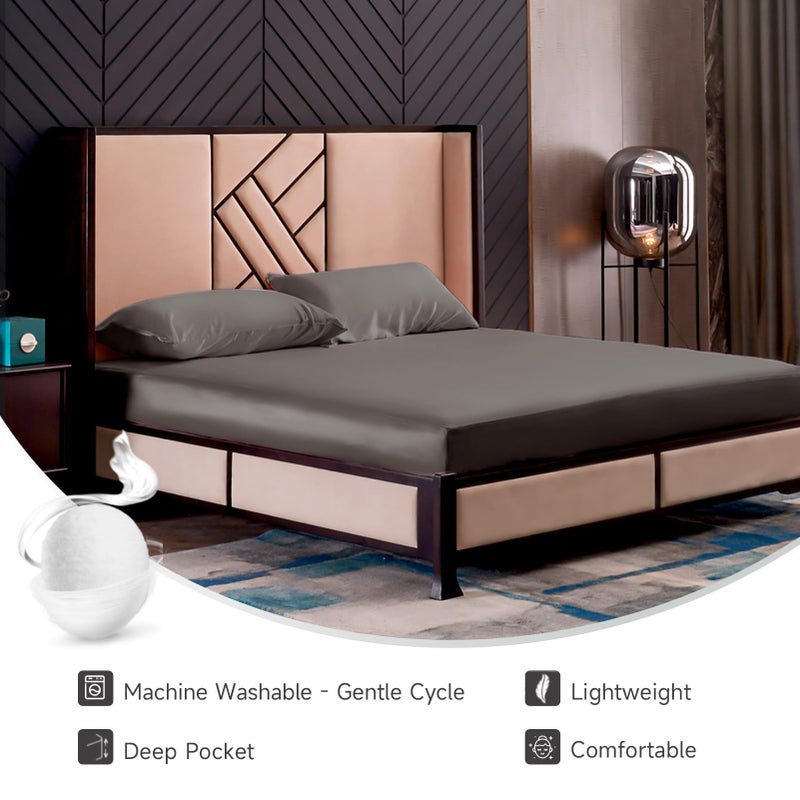 THXSILK Silk King Fitted Sheet 3Pcs Set  6A+ Top Grade 100% Pure Mulberry Silk Bed Sheets Set Luxury Bedding Sheet for Hair and Skin  1 Fitted Sheet with 2 Pillowcases  Charcoal - Image 5