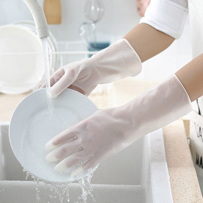 🍳 ٤ أزواج قفازات منزلية للنظافة مقاومة للماء من البلاستيك والفولاذ للحماية مضادة للانزلاق مقاس كبير لون أبيض - Image 5