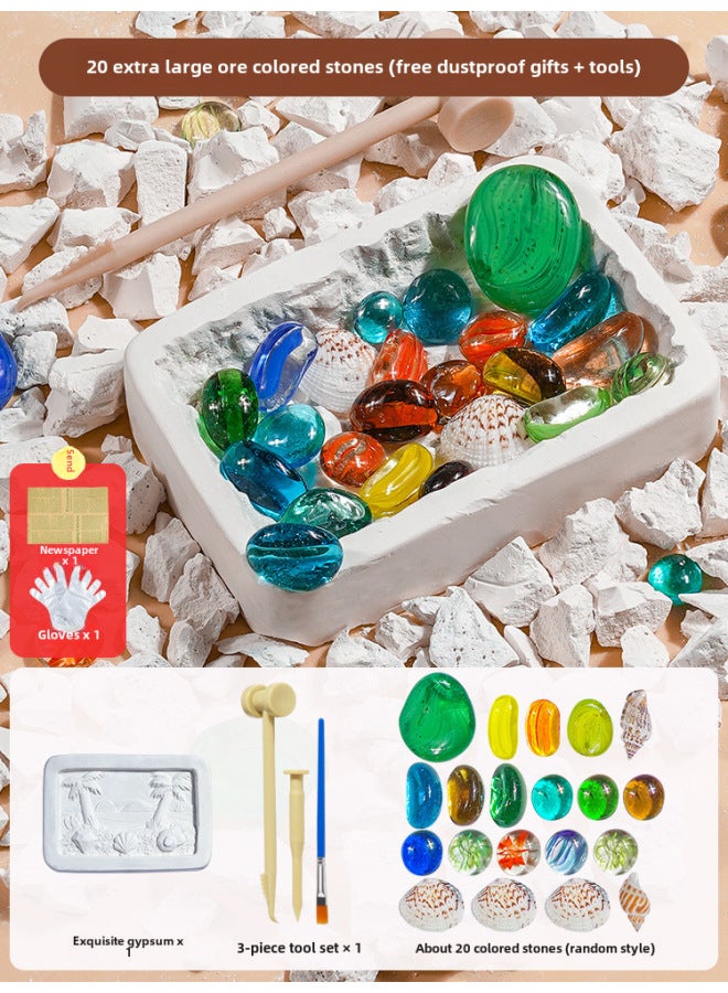 Dinosaur Fossil Archaeological Digging Toys Gypsum Gem Digging Luminous Mining Treasure Hunting Blind Box Set Wholesale-Color:Increase The Ore Gem (send Newspaper + Gloves + Tools)  - Image 1
