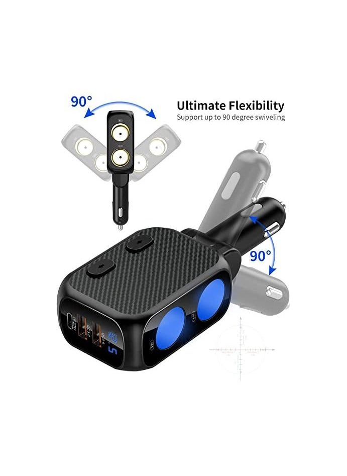 SYOSI - Car Charger, 180W Cigarette Lighter, Splitter with 20W PD, 2-Socket Cigarette Lighter Adapter, Fast USB C Car Charger with Type-C 20W PD & QC 3.0 for Dash Cam, GPS, Laptop, Phone - Image 1