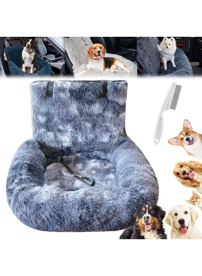 Luxurious Calming Dog Car Bed Travel Safety Kit Ultra Soft Plush Pet Cushion Dark Gray 23 6x23 6in - Image 1