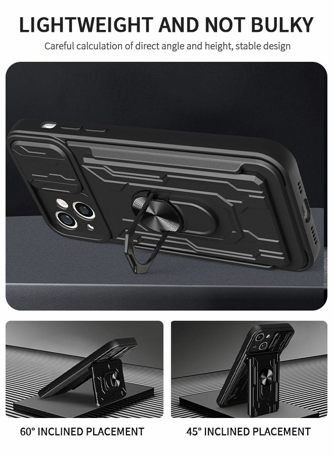 GROIC Case for IPhone 14 Plus 6.7 Inch Case with Removable Kickstand and Card Holder, Slide Camera Cover Hybrid Heavy Duty Hard Luxury Phone Sheel - Image 4