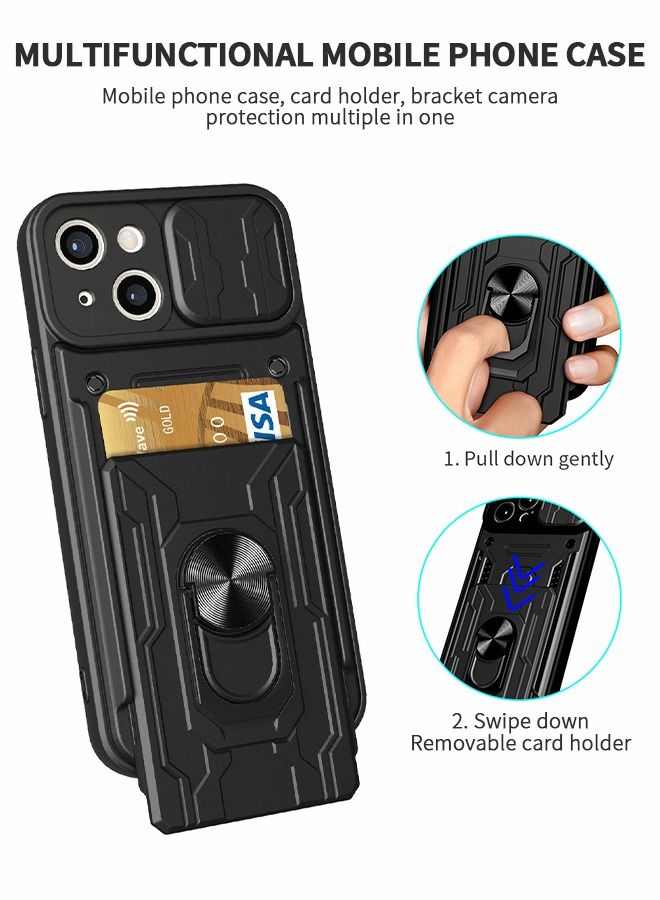 GROIC Case for IPhone 14 Plus 6.7 Inch Case with Removable Kickstand and Card Holder, Slide Camera Cover Hybrid Heavy Duty Hard Luxury Phone Sheel - Image 2