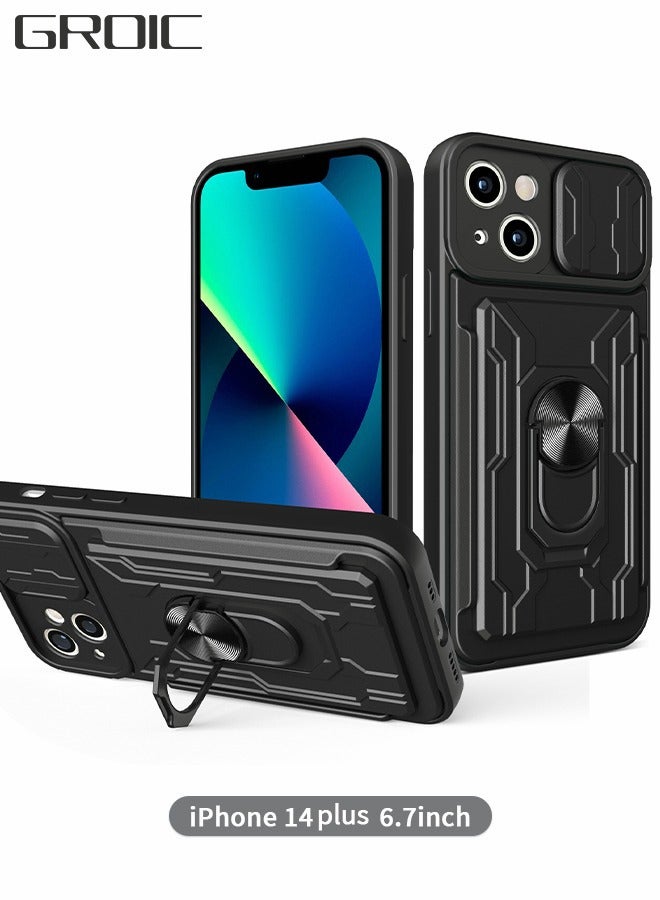 GROIC Case for IPhone 14 Plus 6.7 Inch Case with Removable Kickstand and Card Holder, Slide Camera Cover Hybrid Heavy Duty Hard Luxury Phone Sheel - Image 1