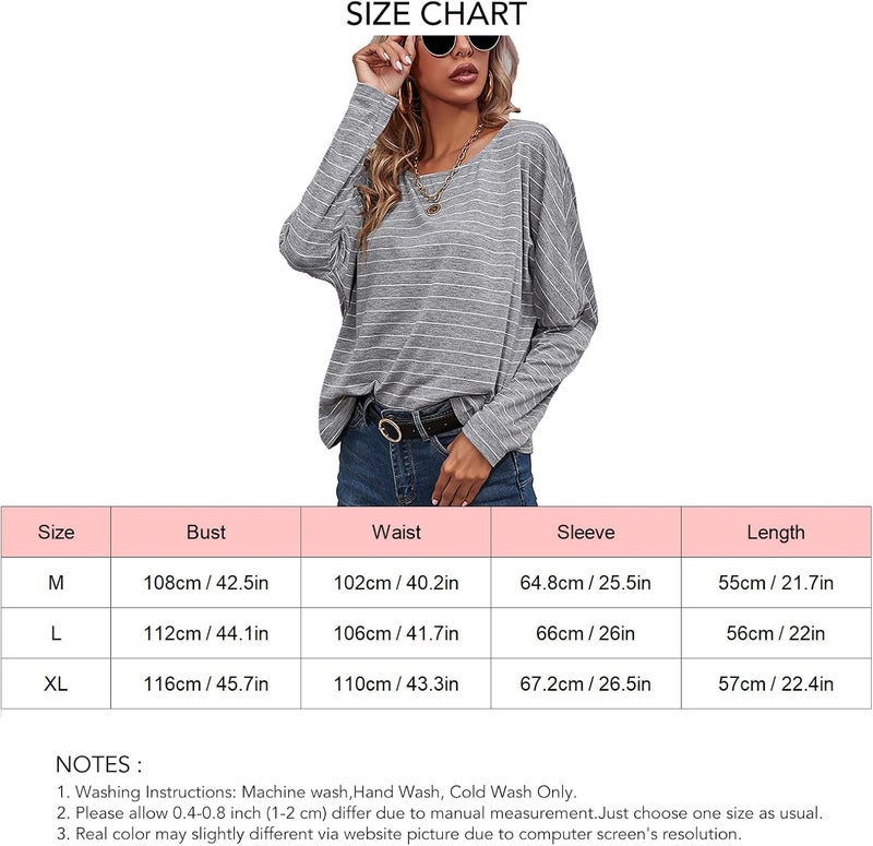 klarako Women Long Sleeve Striped T Shirt Round Neck Casual Loose Blouse Pullover Top Crewneck Tee Shirt for Spring Fall - Image 4