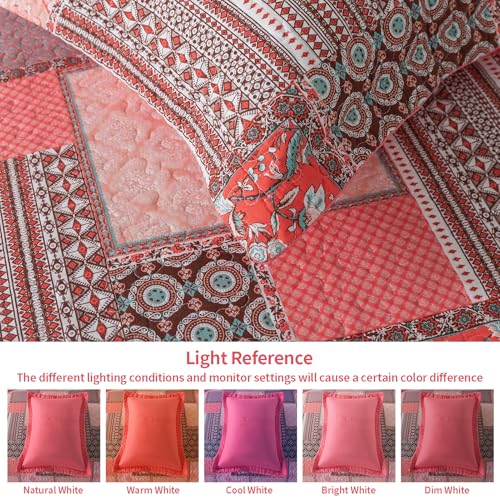 VAPUTAR Cotton King Size Quilt Bedding Sets, Pink King Bedspread Lightweight Quilted Reversible Coverlets Farmhouse 3 Pieces King Quilt Set Suitable for All Seasons Decoration - Image 5