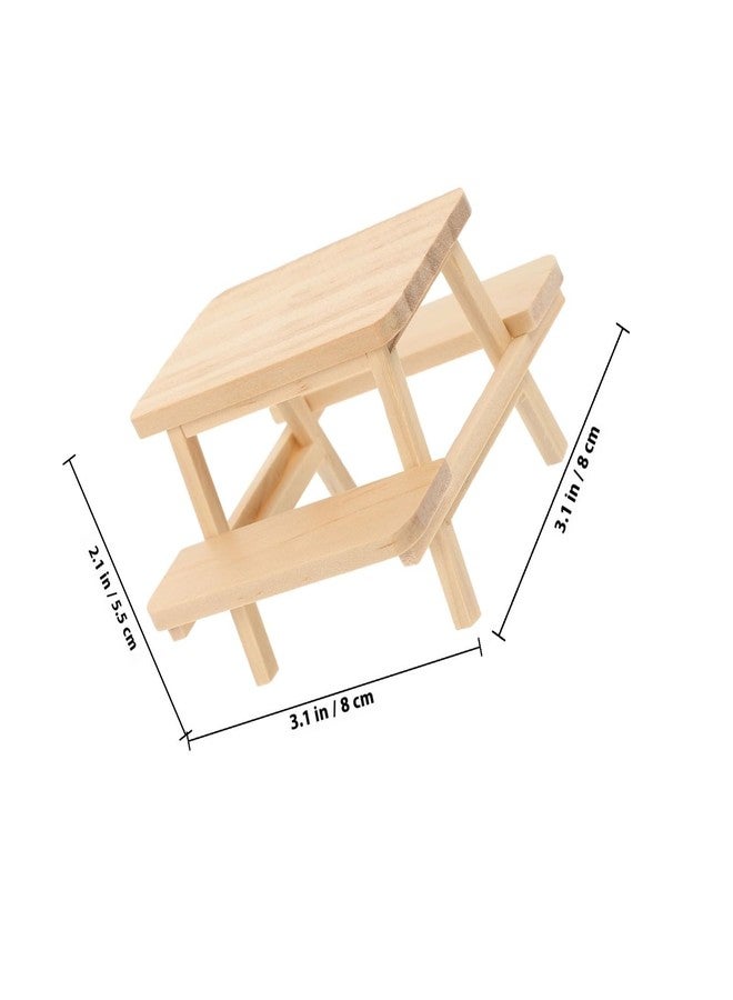 Garneck 2 Mini Wooden Picnic Table and Chairs Set: Dollhouse Khaki Tiny Furniture Prop for Doll Play Photography Prop and Decoration - Image 2