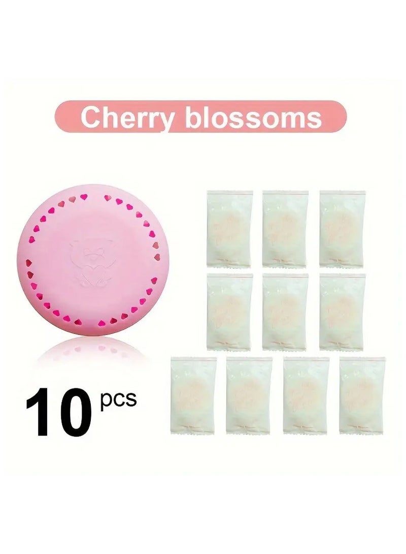 10pcs Cherry Blossom Air Freshener Tablets - Long-Lasting Odor Eliminator for Home, Car, Bathroom, Closet & Wardrobe - Compressed Solid Deodorizer with Extra Shell - Image 1