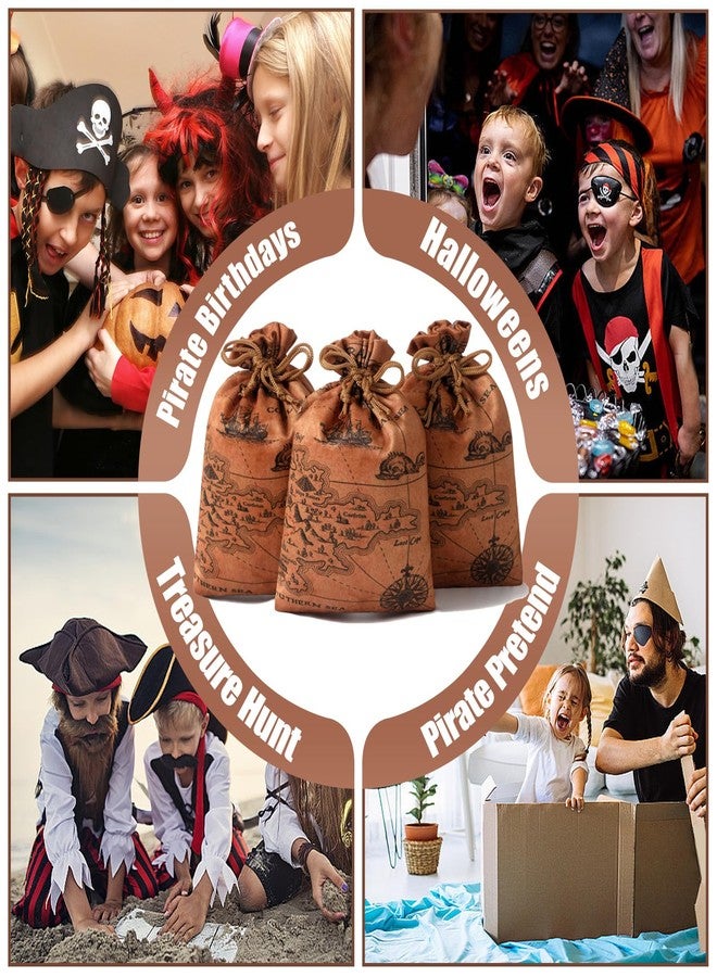 RICHNESS 16pcs Pirate Party Favor Bags Treasure Map Bag with Drawstring Closure Satin Party Loot Bags 4.5X6 Inches Goodie Bags - Image 4