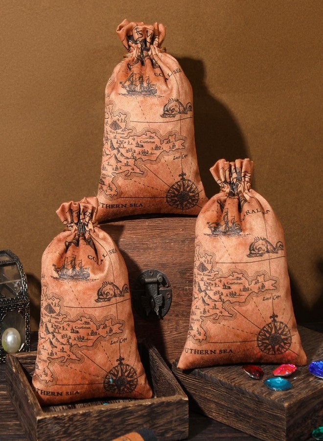 RICHNESS 16pcs Pirate Party Favor Bags Treasure Map Bag with Drawstring Closure Satin Party Loot Bags 4.5X6 Inches Goodie Bags - Image 3