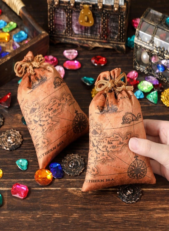 RICHNESS 16pcs Pirate Party Favor Bags Treasure Map Bag with Drawstring Closure Satin Party Loot Bags 4.5X6 Inches Goodie Bags - Image 5