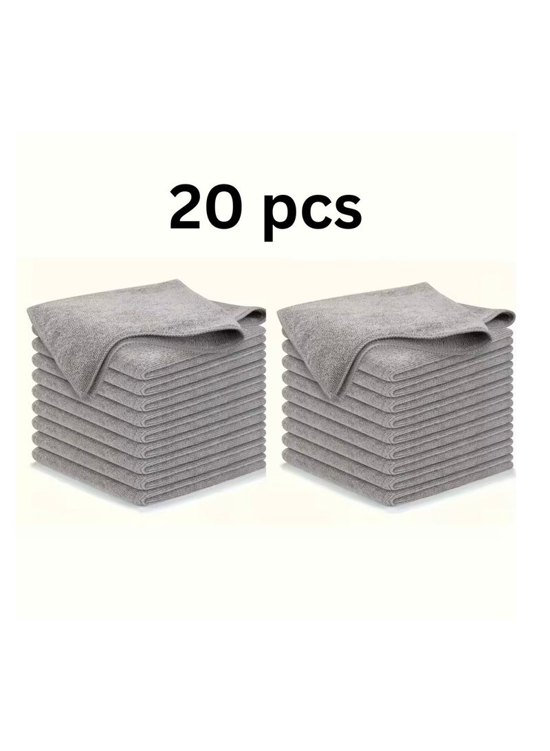 تات مجموعة من 20 قطعة من مناشف المطبخ، مصنوعة من فايبر لون رمادي فاتح، ماصة وناعمة، ومزيلة للبقع - Image 1